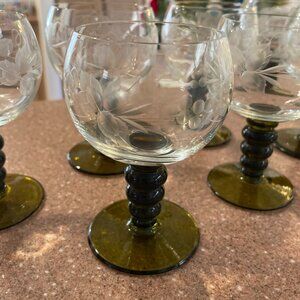 Vintage German Roemer Etched Crystal Cordial Glasses Set of 8 Beehive Stem
